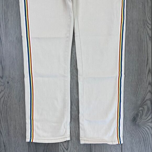 Pilcro Women Size 29 Cream Stripe Rainbow Cotton Slim Denim Boyfriend Jeans Boho - Picture 10 of 13